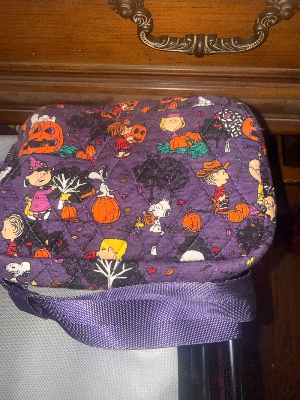 Vera Bradley Purple Halloween Snoopy Crossbody Bag with Cartoon Pumpkin Print